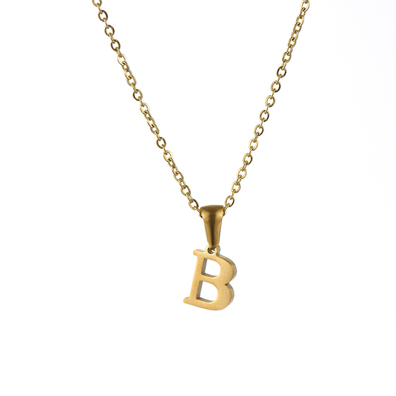 Gold color / 1 Piece Simple Series Simple Letter B Stainless Steel  Gold Color Women's Pendant Necklaces Picture2